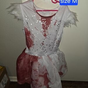 Kids Feather Sleeve Red & White Costume Dress by